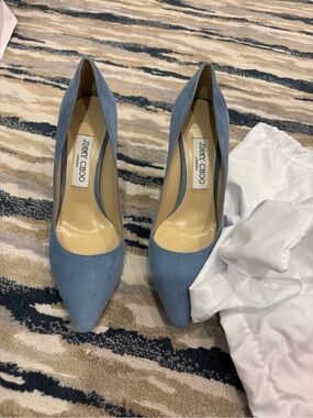 Jimmy Choo Powder Blue Suede Pointed-Toe Pumps